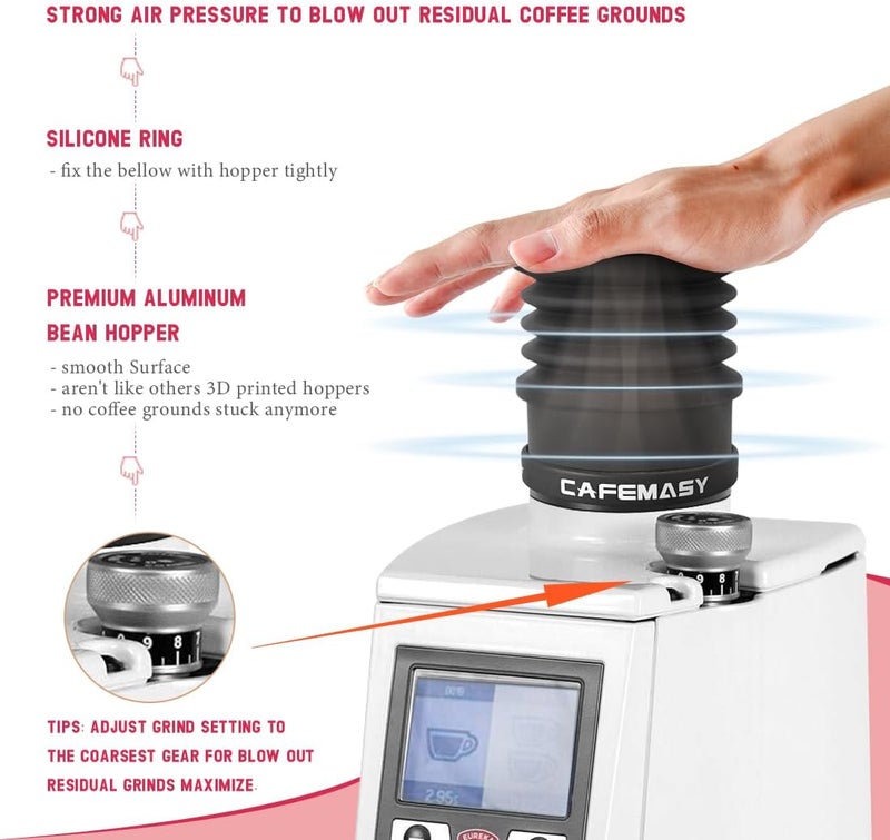 CAFEMASY Single Dose Hopper Compatible with Eureka Atom Espresso Grinder Aluminum Single Dose Coffee Grinder Hopper and Lid with Silicone Bellow Air Blower - Image 2